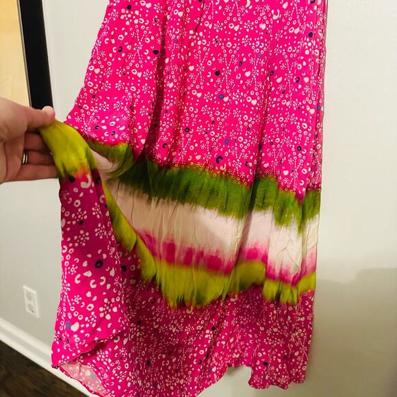 Tanya Taylor Women's Pink Silk Luciana Print Ruffle Midi Dress Size 8 - Picture 5 of 10